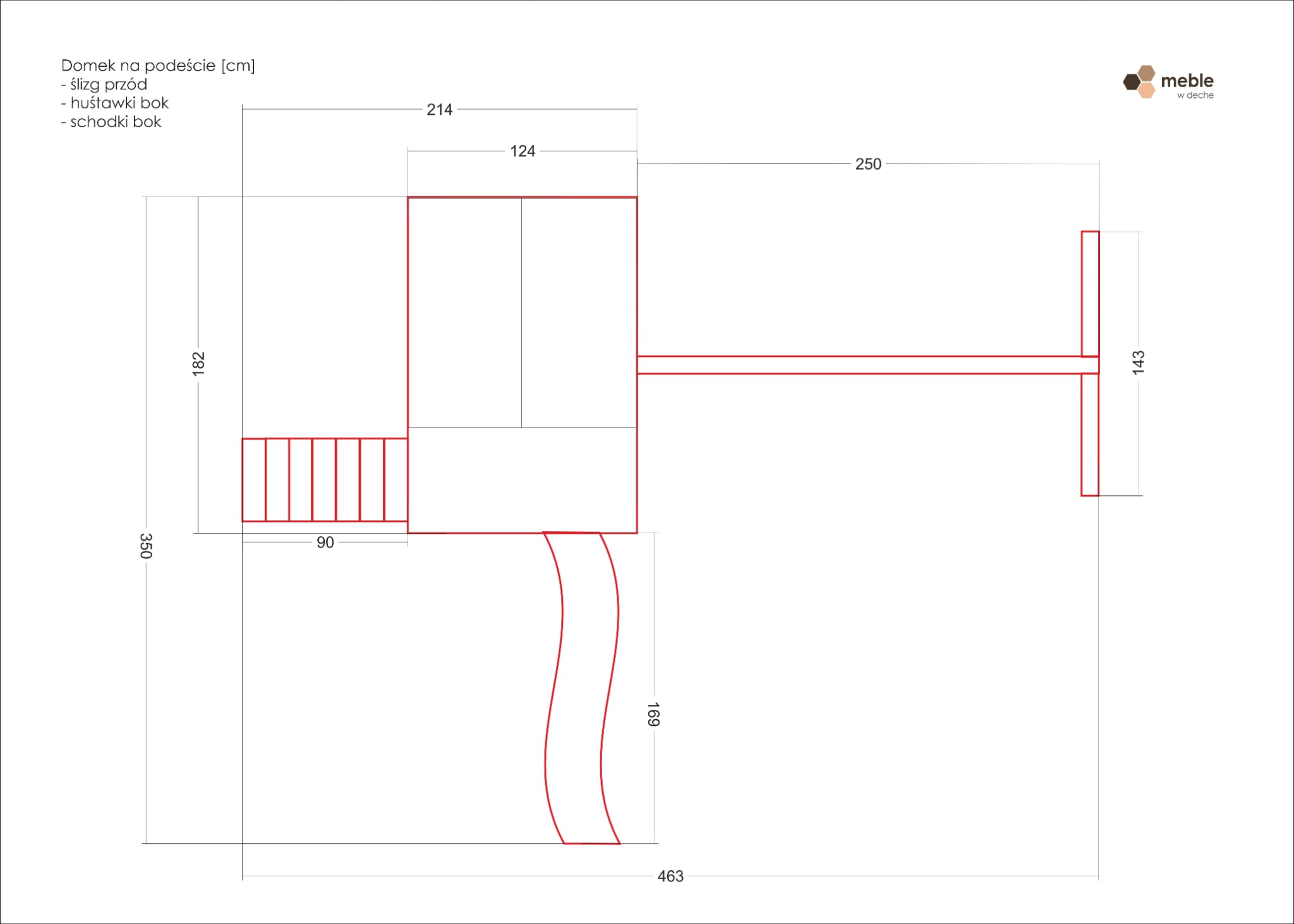 domek-zjezdzalnia-przod-chustawki schemat domku ze zjeżdżalnią z przodu